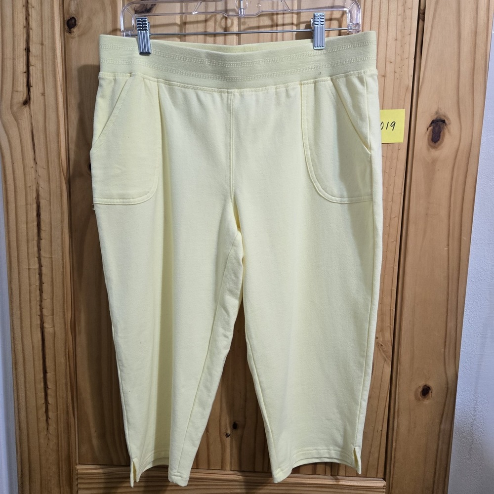 Sun Bay Petite M‎ Women's Yellow Green Stretch Capri Pants Drawstring Waist
